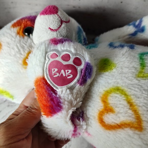 Build-A-Bear White Teddy Bear Plush Rainbow Hearts 16" Valentin's day - Picture 4 of 6